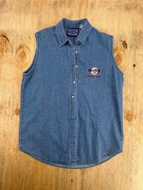 Hard Rock Cafe Newport Beach Sleeveless Denim Shirt XL